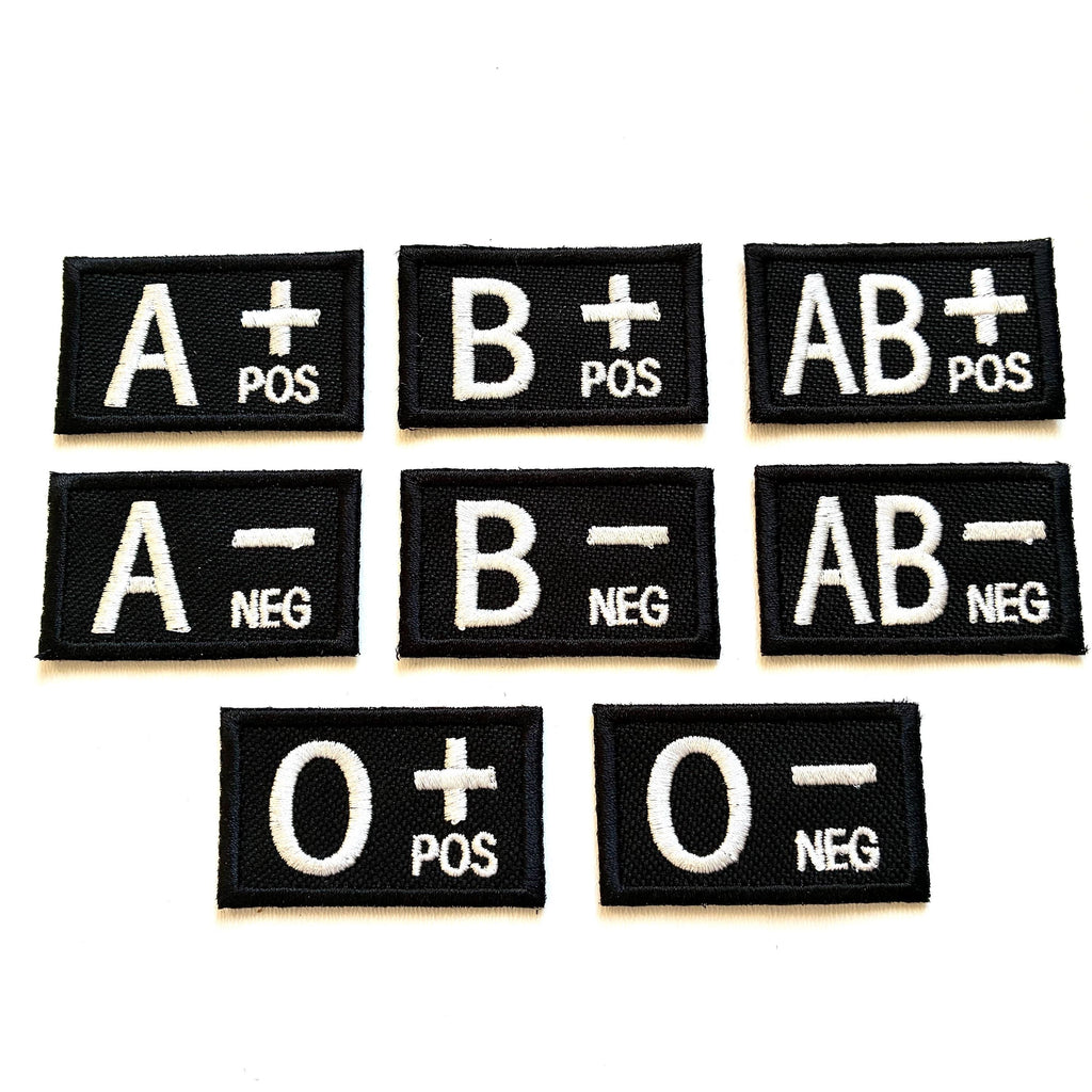 Embroidered Blood Group Black Patches 50x30mm Sew/Iron/VELCRO® Military Medical Badges