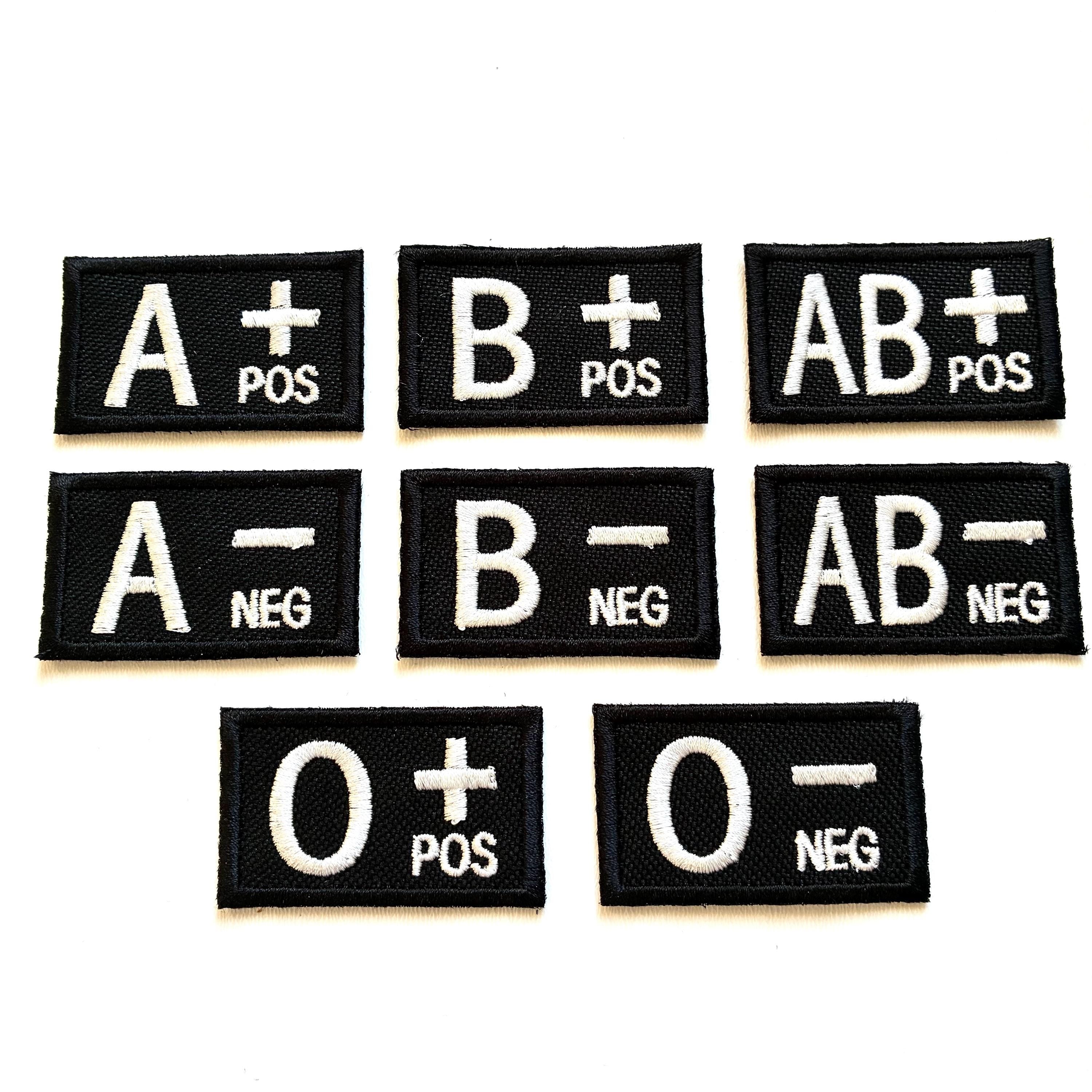 Embroidered Blood Group Black Patches 50x30mm Sew/Iron/VELCRO® Military Medical Badges