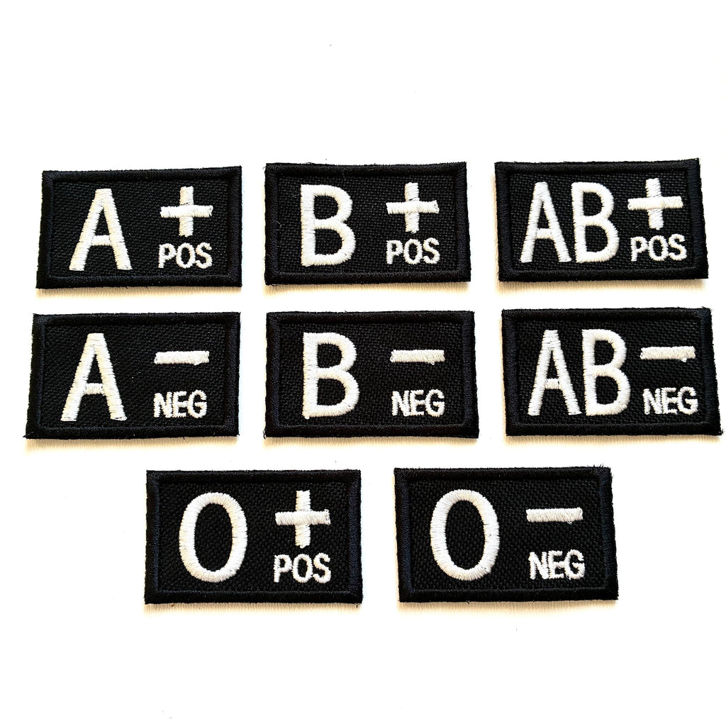 Embroidered Blood Group Black Patches 50x30mm Sew/Iron/VELCRO® Military Medical Badges