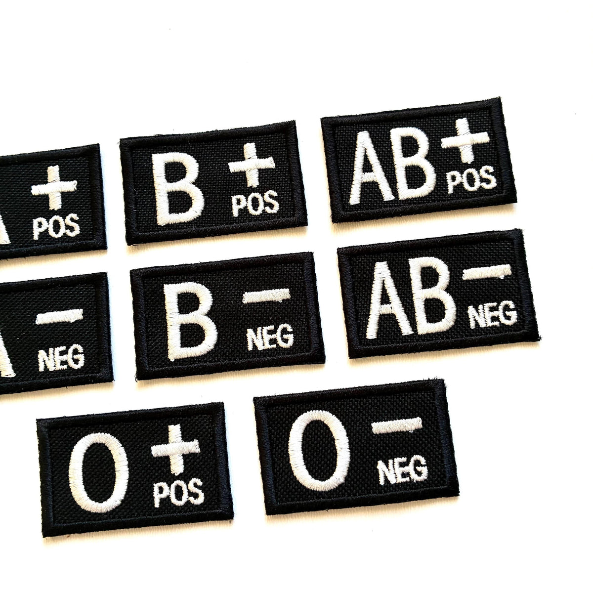 Embroidered Blood Group Black Patches 50x30mm Sew/Iron/VELCRO® Military Medical Badges