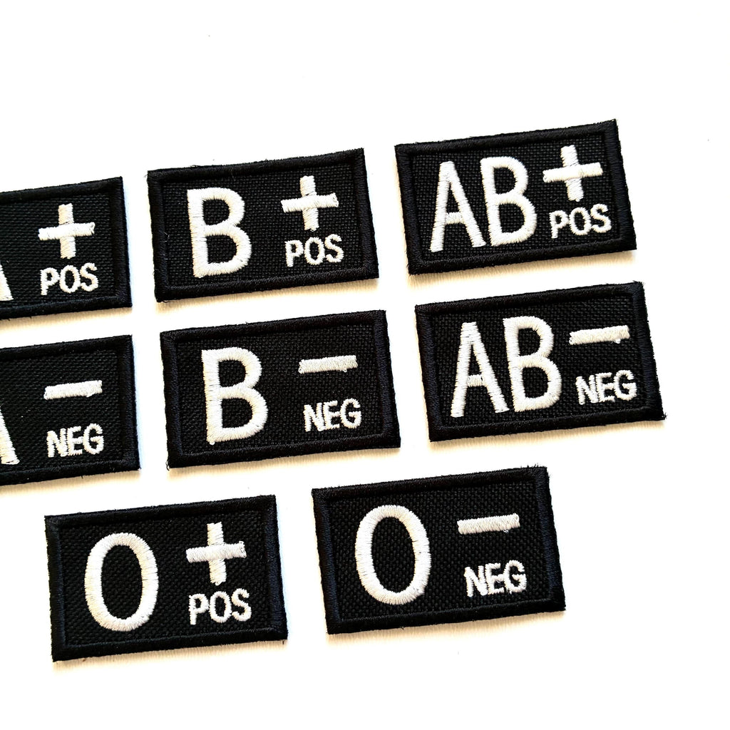 Embroidered Blood Group Black Patches 50x30mm Sew/Iron/VELCRO® Military Medical Badges