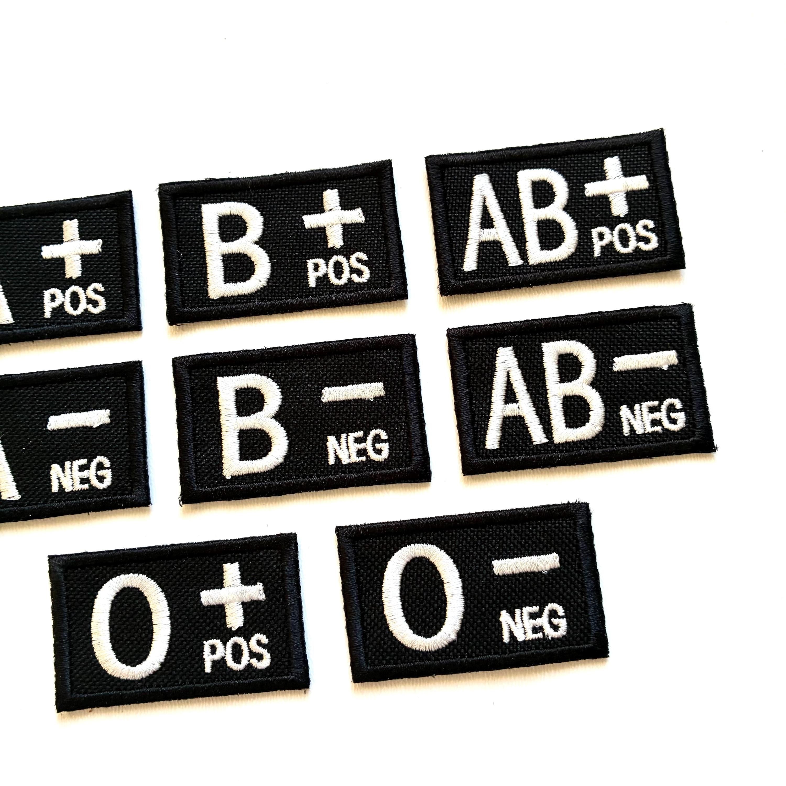 Embroidered Blood Group Black Patches 50x30mm Sew/Iron/VELCRO® Military Medical Badges