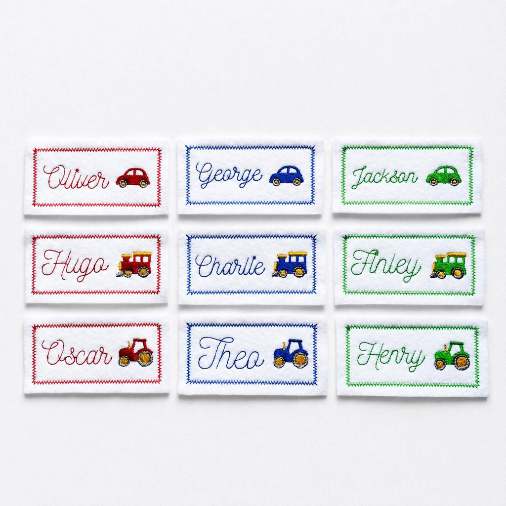 Personalised Embroidered Name Patch Iron & Sew On Custom Text Car Train Tractor