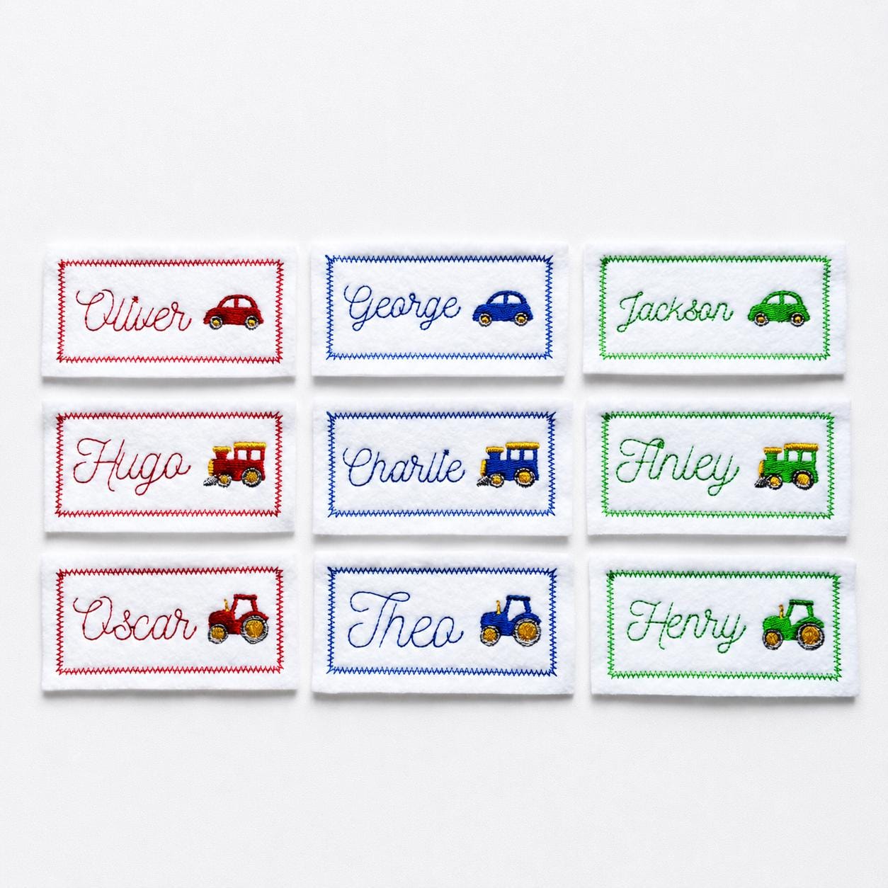 Personalised Embroidered Name Patch Iron & Sew On Custom Text Car Train Tractor