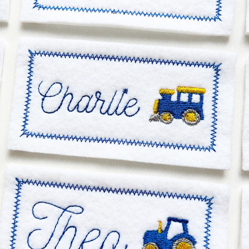 Personalised Embroidered Name Patch Iron & Sew On Custom Text Car Train Tractor