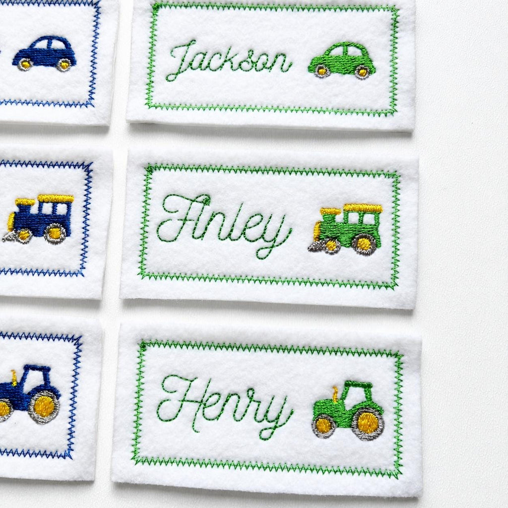 Personalised Embroidered Name Patch Iron & Sew On Custom Text Car Train Tractor