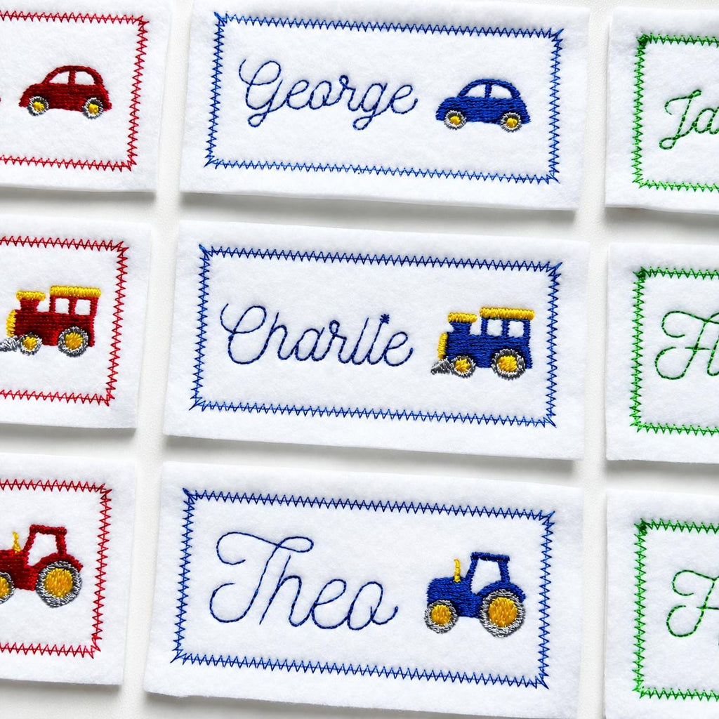 Personalised Embroidered Name Patch Iron & Sew On Custom Text Car Train Tractor