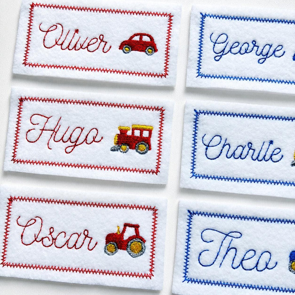 Personalised Embroidered Name Patch Iron & Sew On Custom Text Car Train Tractor