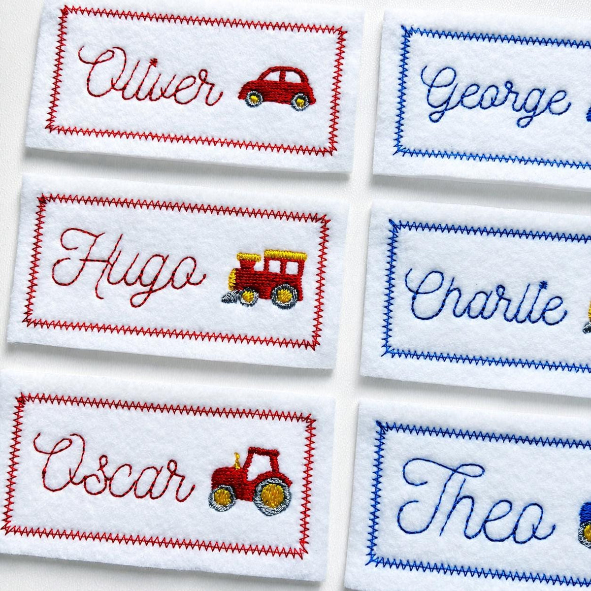 Personalised Embroidered Name Patch Iron & Sew On Custom Text Car Train Tractor