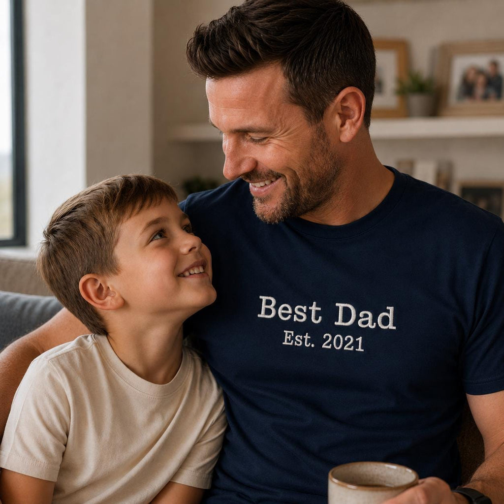 Custom Embroidered T-Shirt, Personalised Text Tee, Embroidered Name Shirt, Gift for Dad Mum, Unisex Heavy Cotton, 30 Colours S-5XL