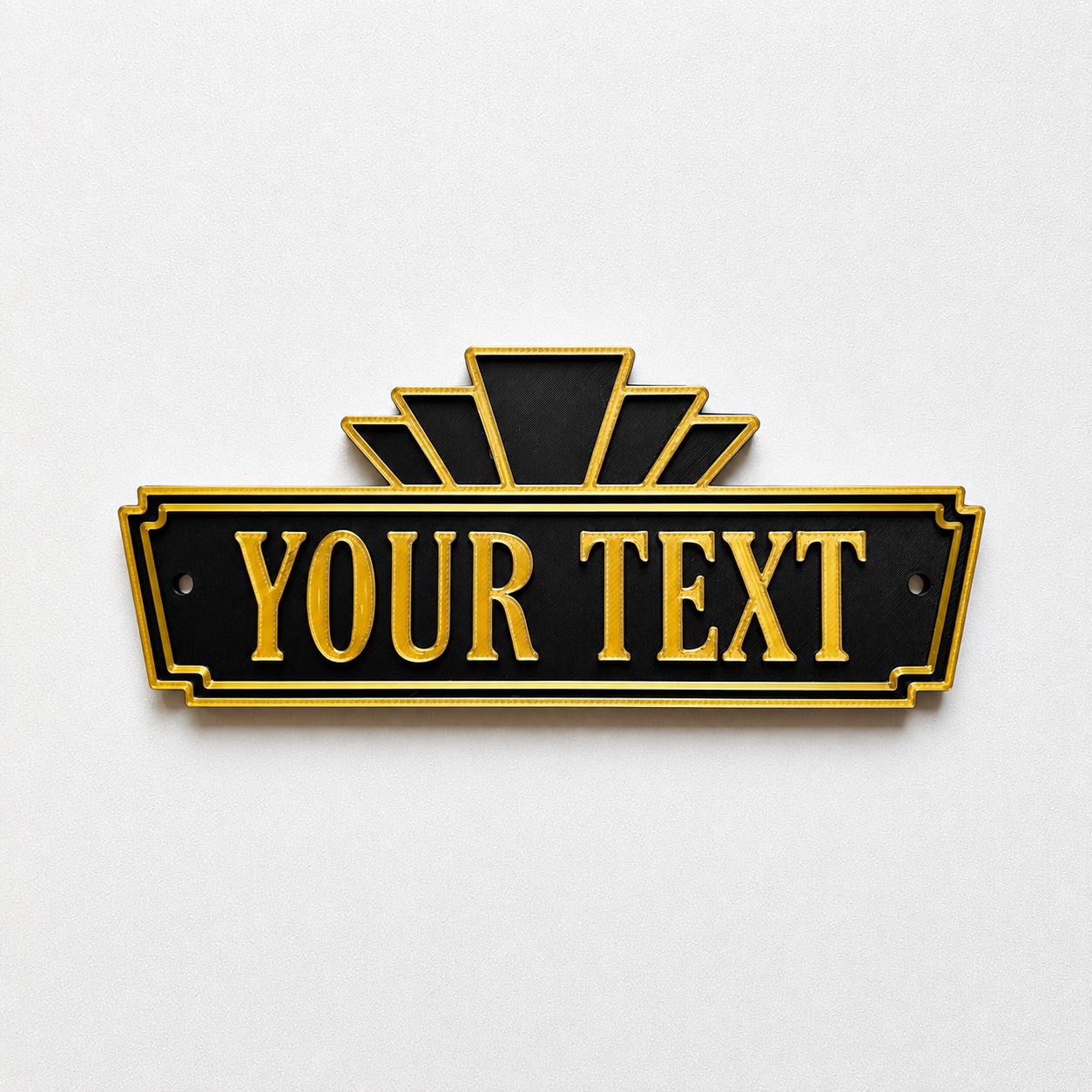 Personalised Text Sign Custom Art Deco Gold Home Theatre House Decoration Plate