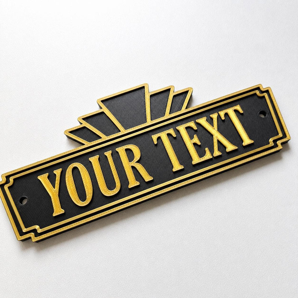 Personalised Text Sign Custom Art Deco Gold Home Theatre House Decoration Plate