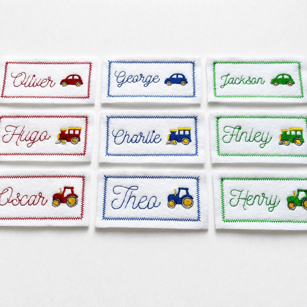 Personalised Embroidered Name Patch Iron & Sew On Custom Text Car Train Tractor