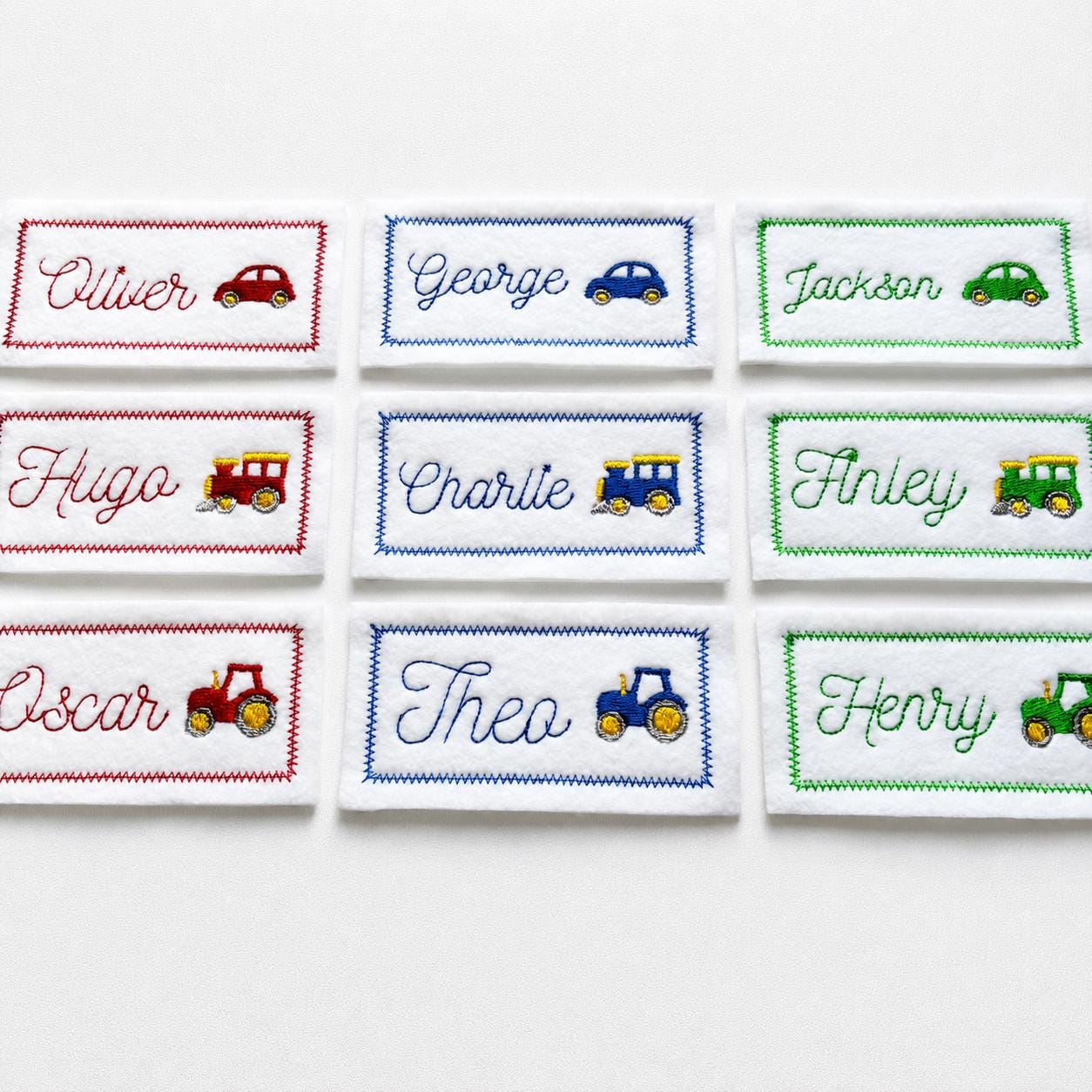 Personalised Embroidered Name Patch Iron & Sew On Custom Text Car Train Tractor
