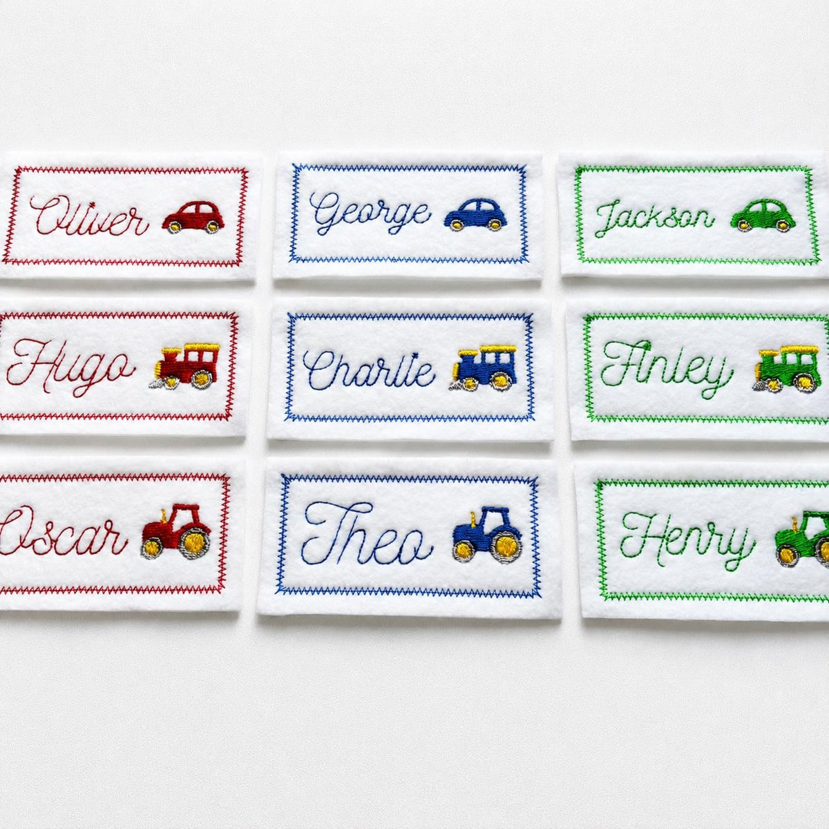 Personalised Embroidered Name Patch Iron & Sew On Custom Text Car Train Tractor