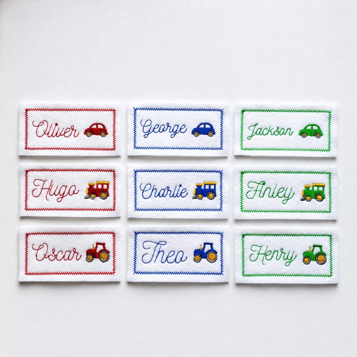Personalised Embroidered Name Patch Iron & Sew On Custom Text Car Train Tractor