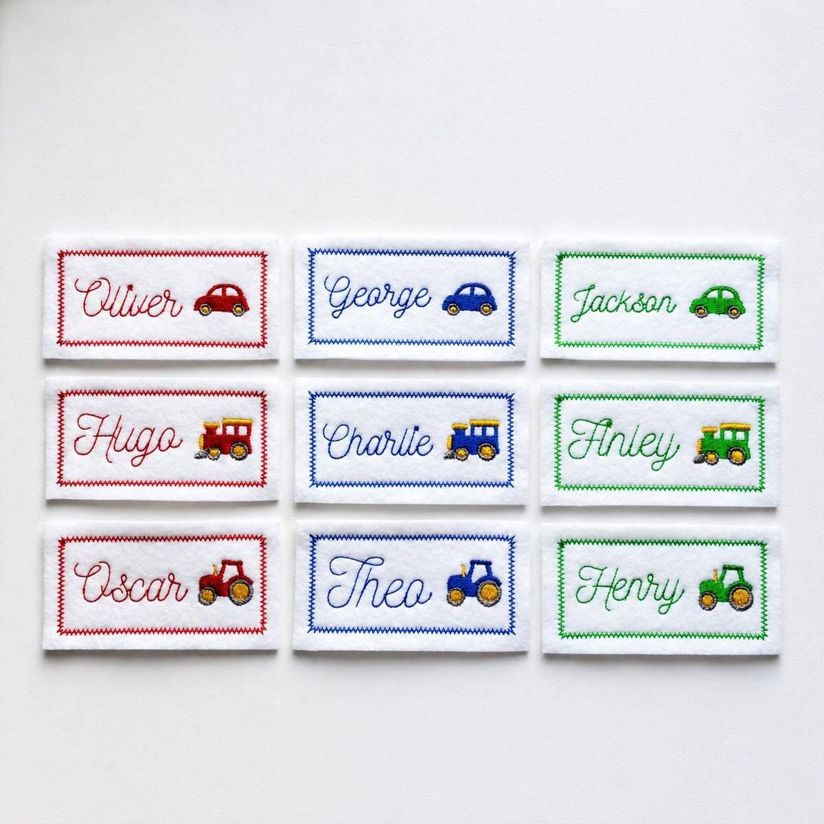 Personalised Embroidered Name Patch Iron & Sew On Custom Text Car Train Tractor