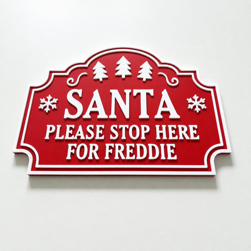 Personalised Santa Stop Here Sign - Custom Christmas Decoration Kids Name Text