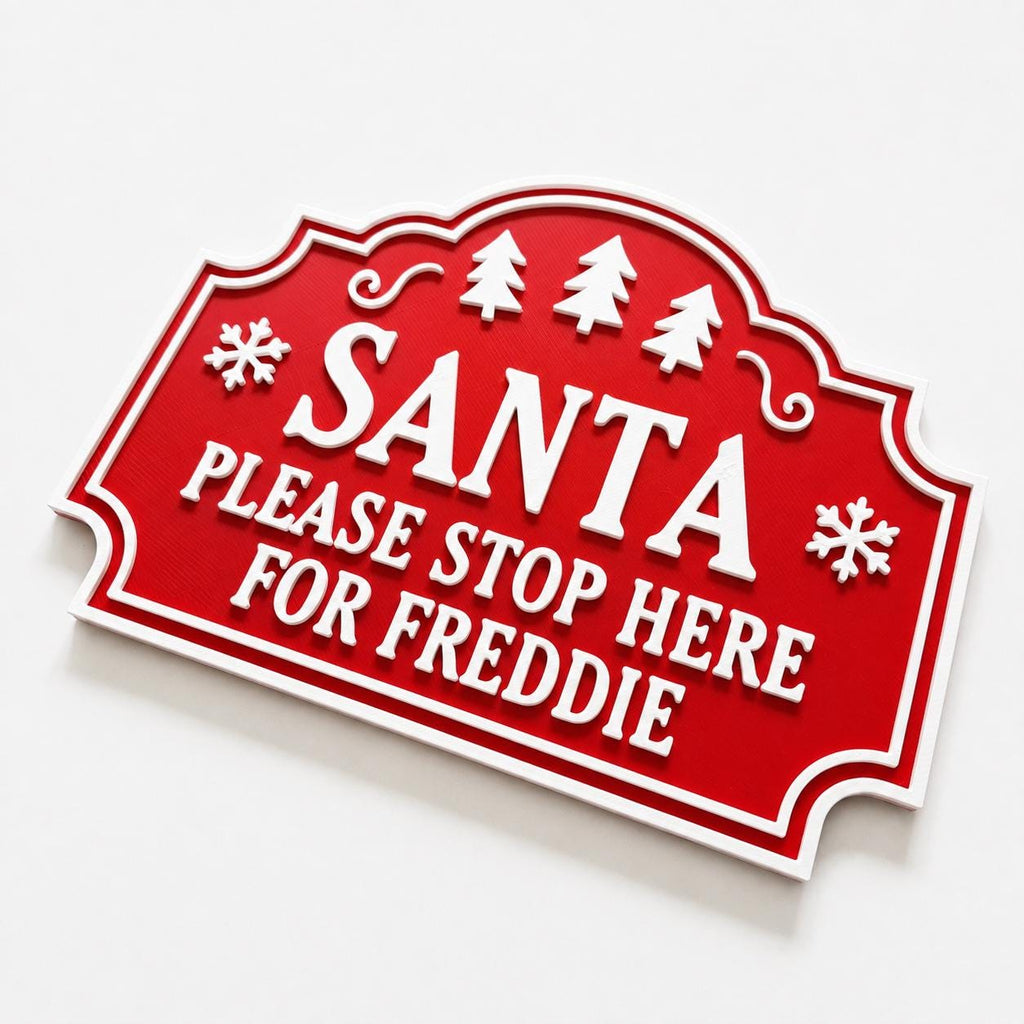 Personalised Santa Stop Here Sign - Custom Christmas Decoration Kids Name Text