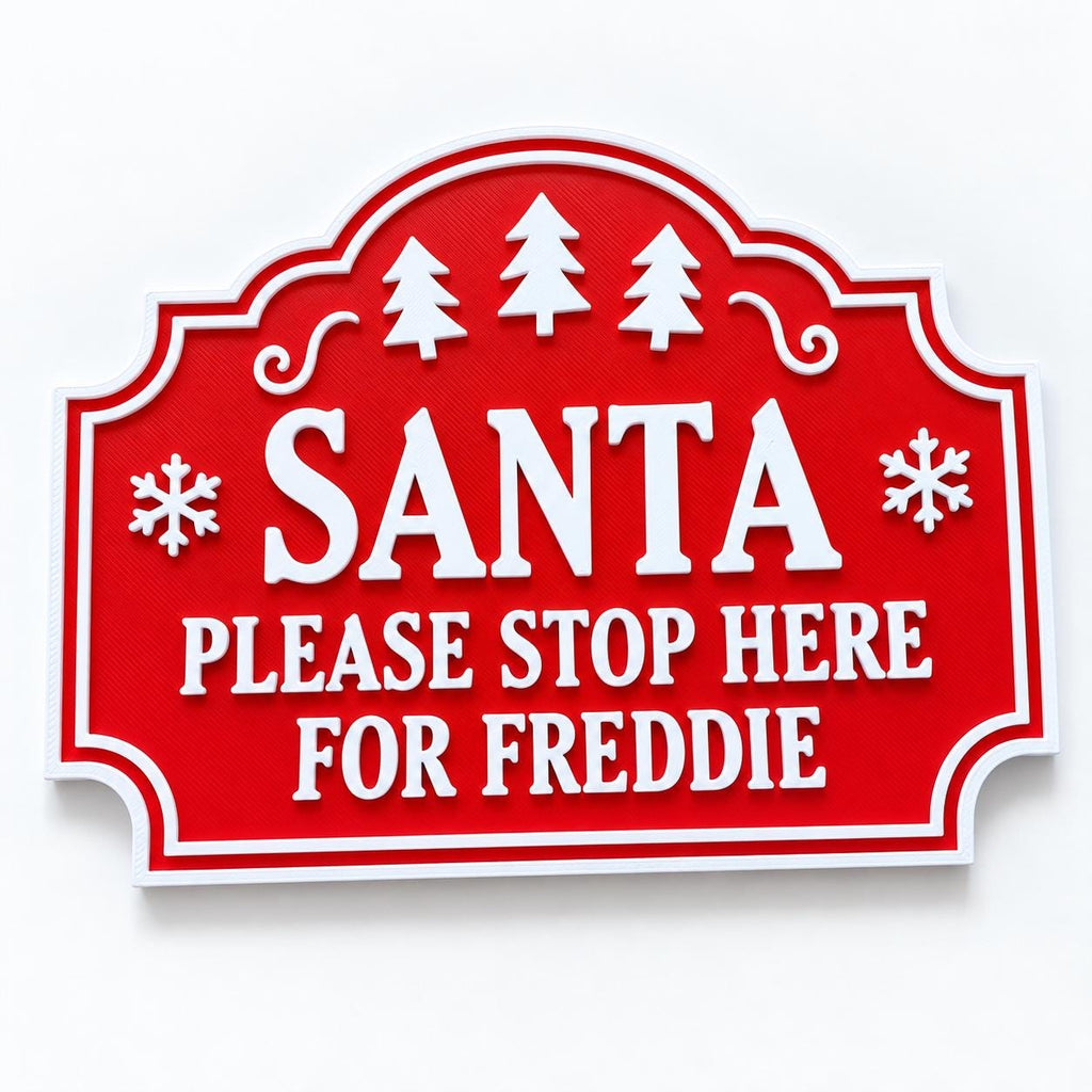 Personalised Santa Stop Here Sign - Custom Christmas Decoration Kids Name Text