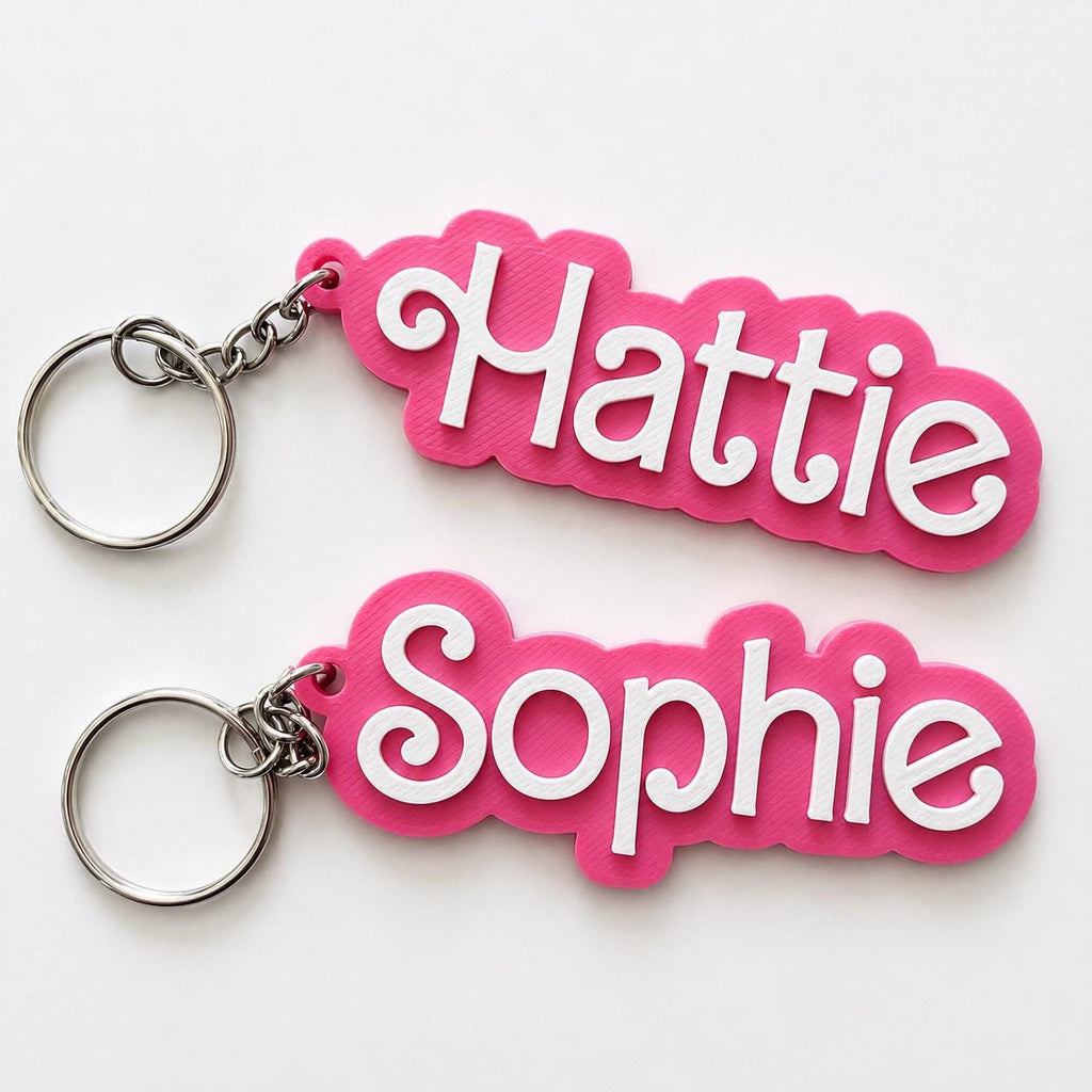Personalised Name Keyring – Girls Pink Backpack Keychain Kids Party Bag Gifts