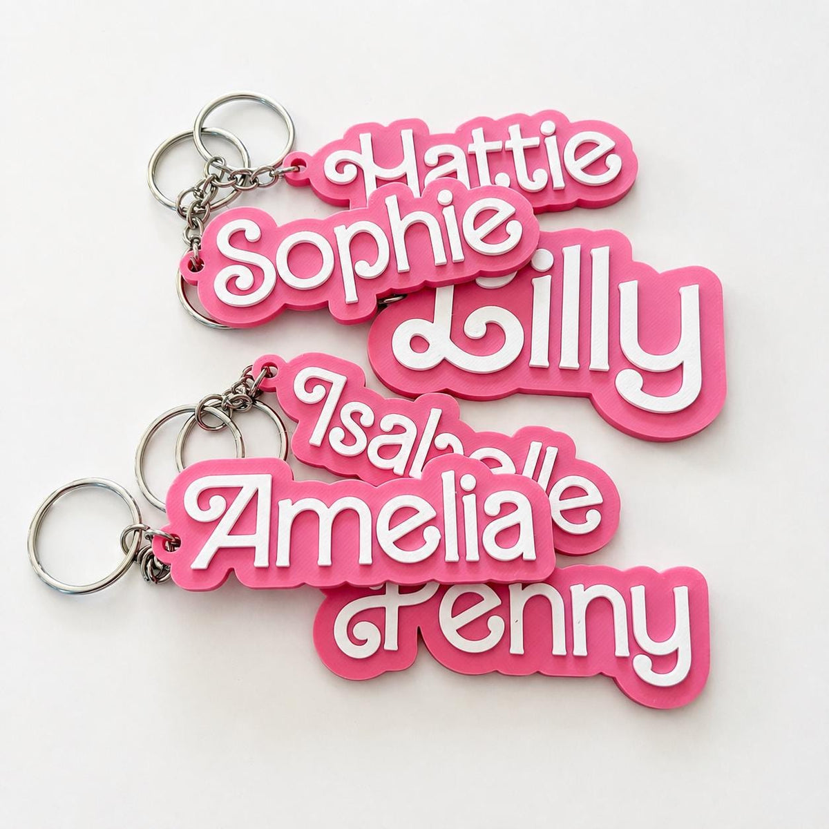 Personalised Name Keyring – Girls Pink Backpack Keychain Kids Party Bag Gifts