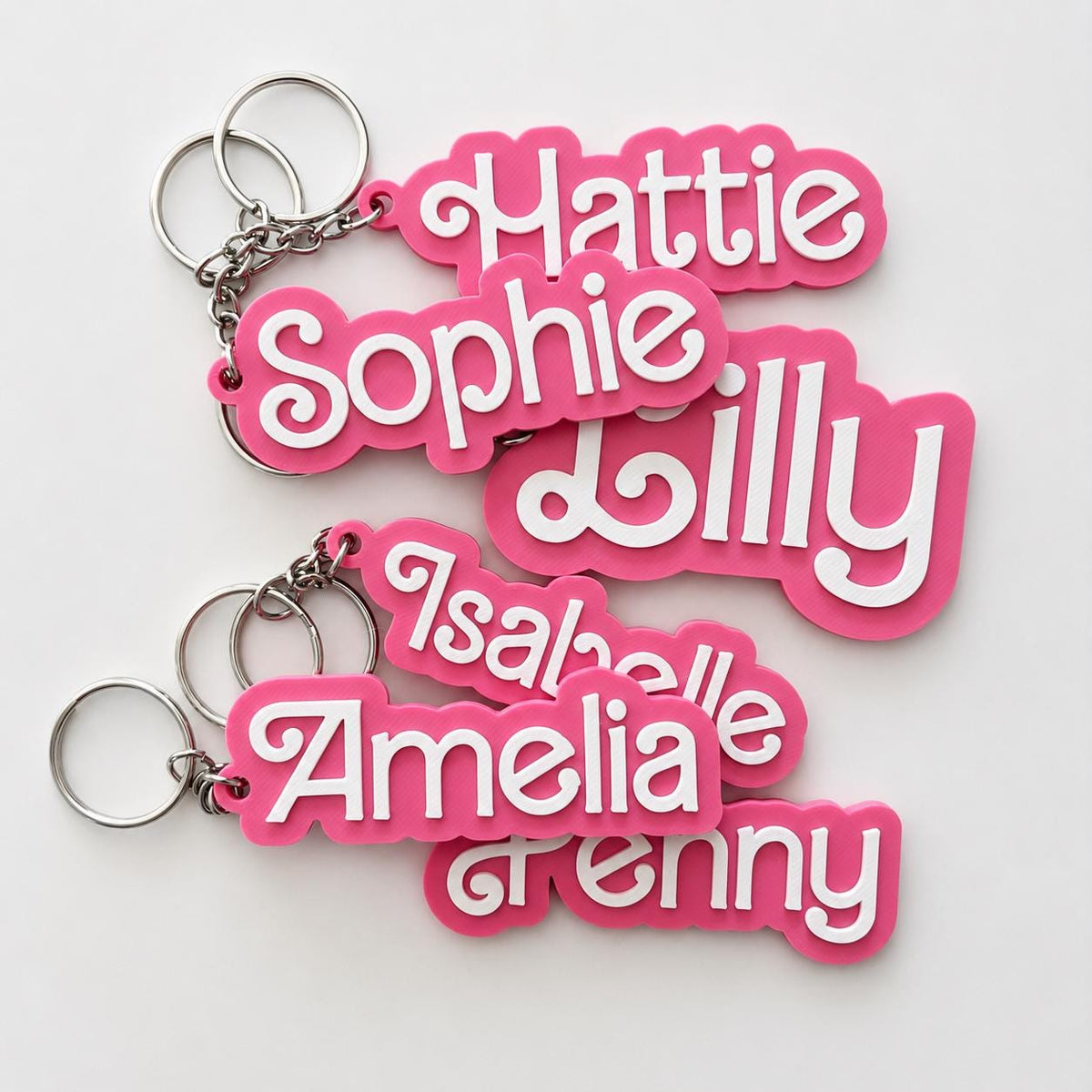 Personalised Name Keyring – Girls Pink Backpack Keychain Kids Party Bag Gifts