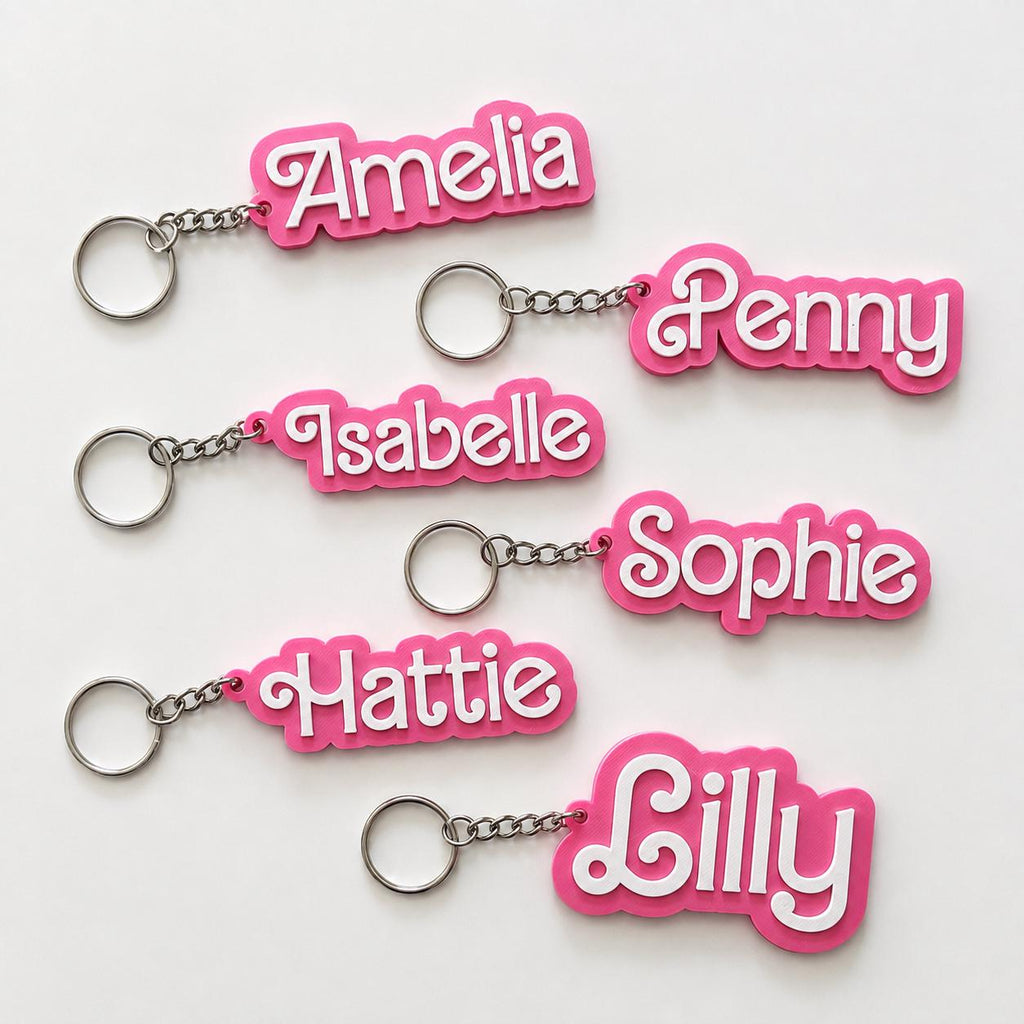 Personalised Name Keyring – Girls Pink Backpack Keychain Kids Party Bag Gifts