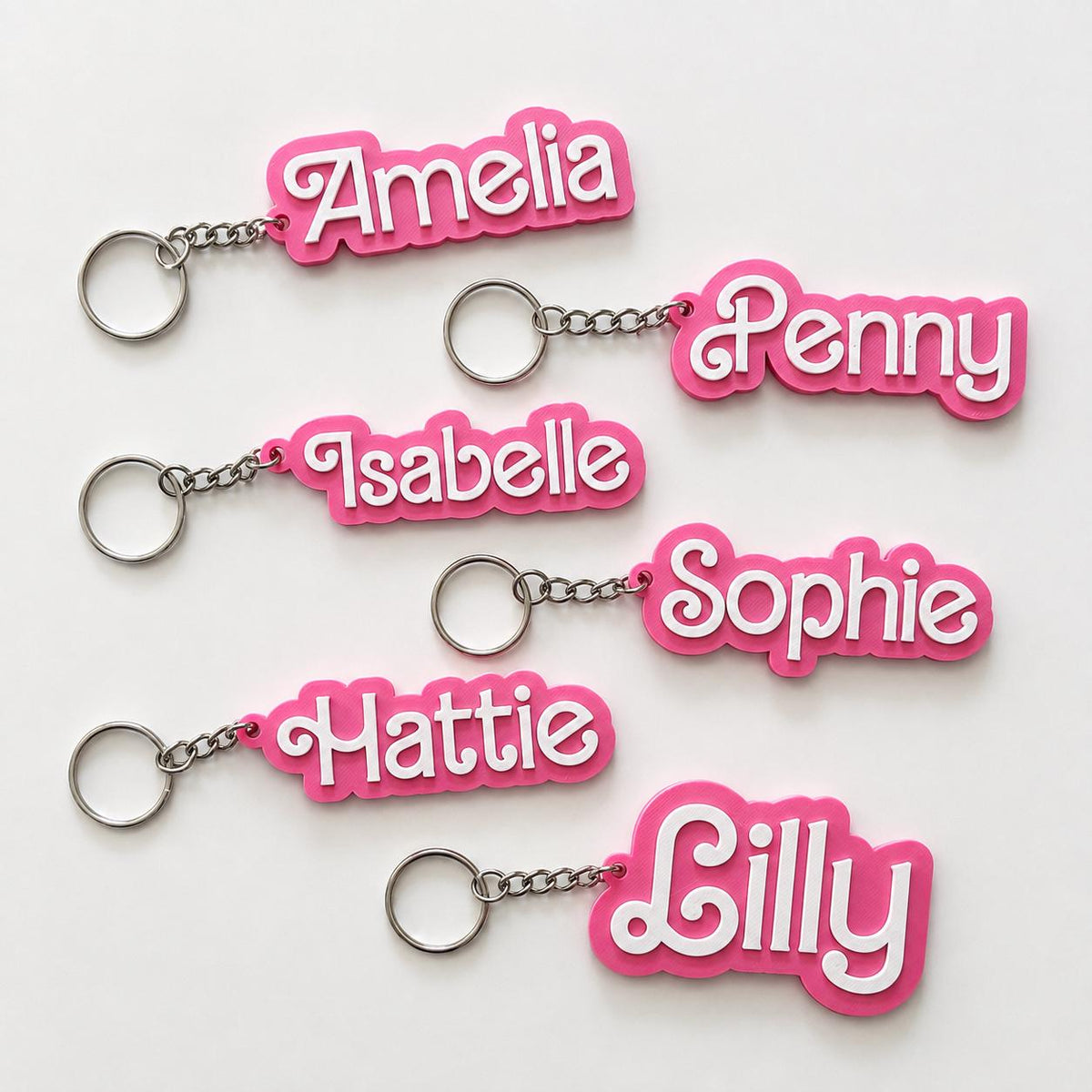 Personalised Name Keyring – Girls Pink Backpack Keychain Kids Party Bag Gifts