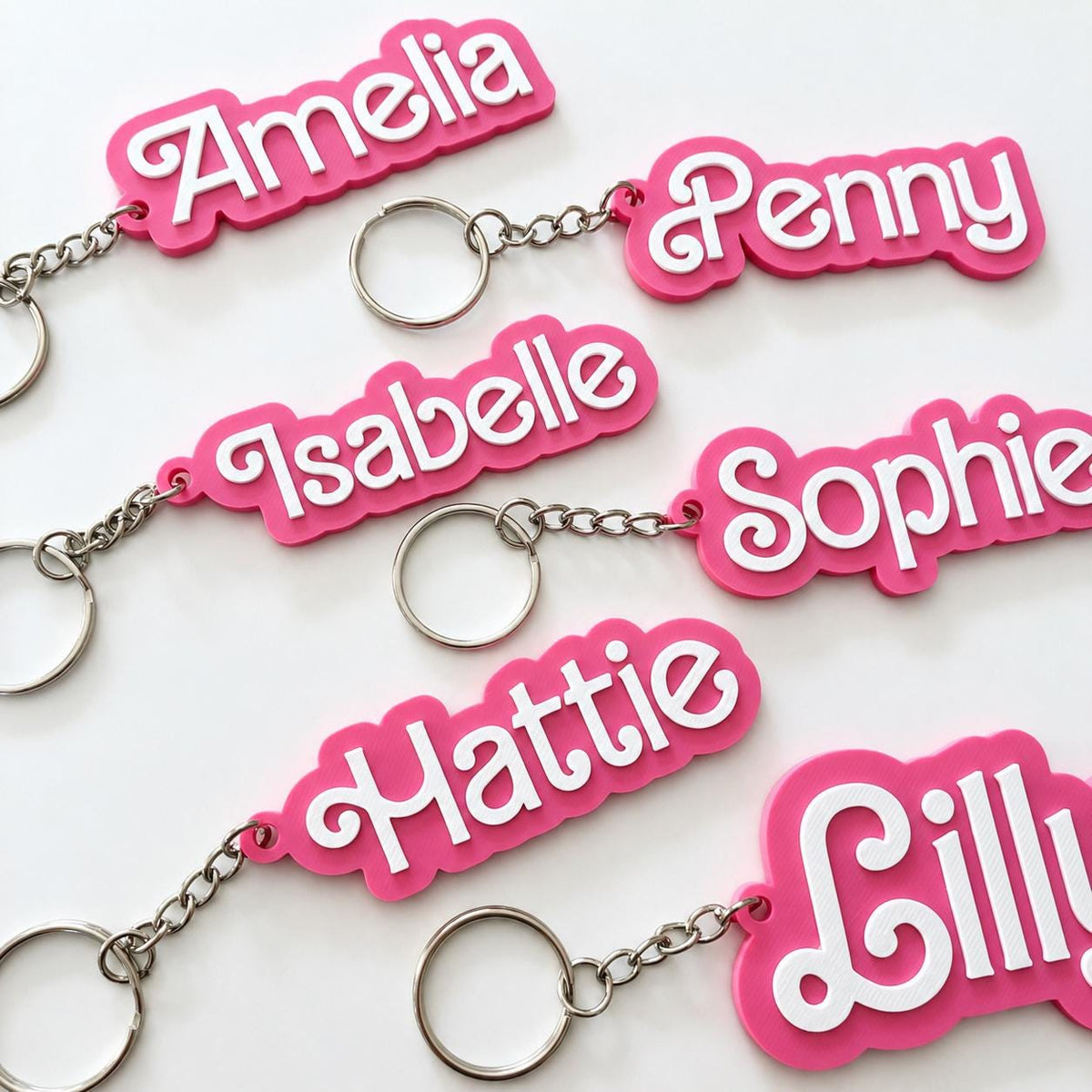 Personalised Name Keyring – Girls Pink Backpack Keychain Kids Party Bag Gifts