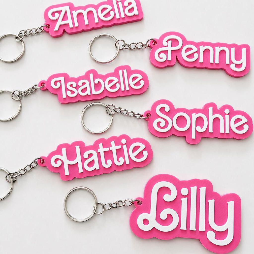 Personalised Name Keyring – Girls Pink Backpack Keychain Kids Party Bag Gifts