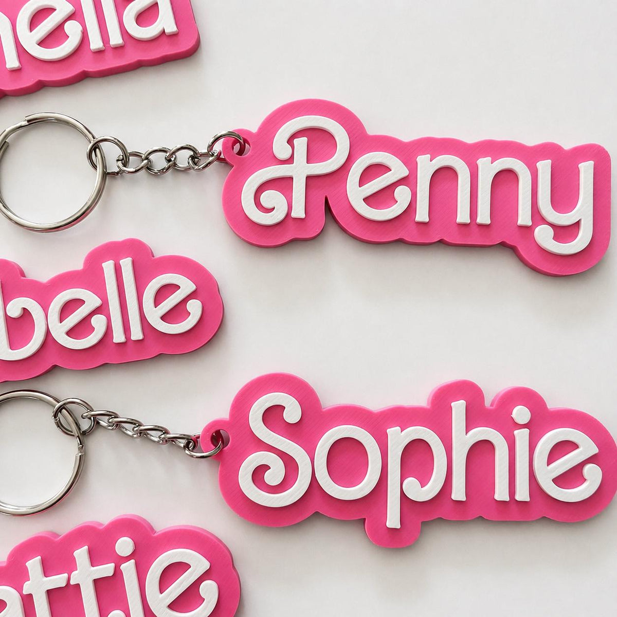 Personalised Name Keyring – Girls Pink Backpack Keychain Kids Party Bag Gifts
