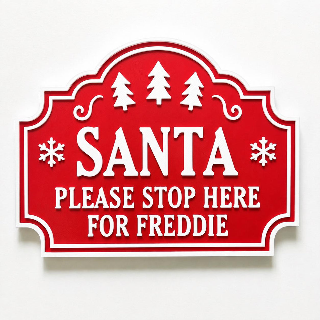 Personalised Santa Stop Here Sign - Custom Christmas Decoration Kids Name Text