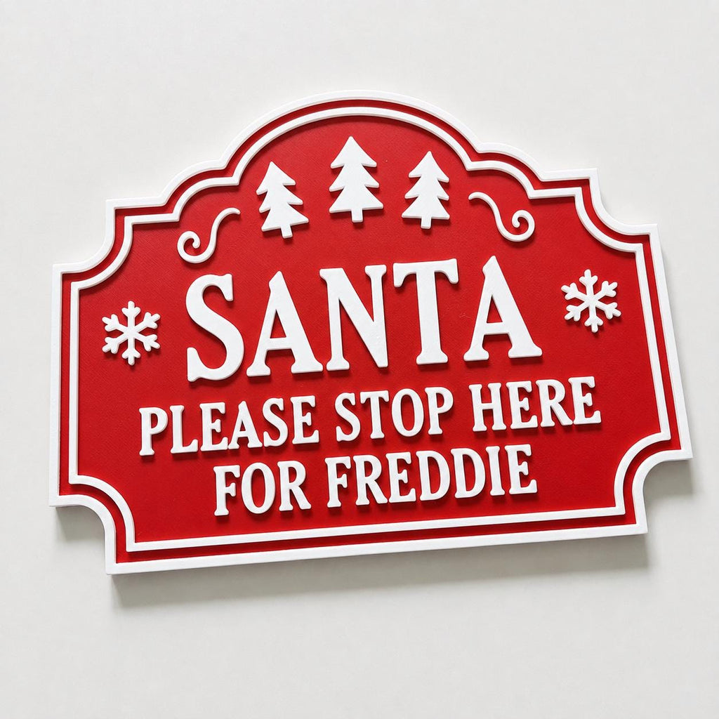 Personalised Santa Stop Here Sign - Custom Christmas Decoration Kids Name Text