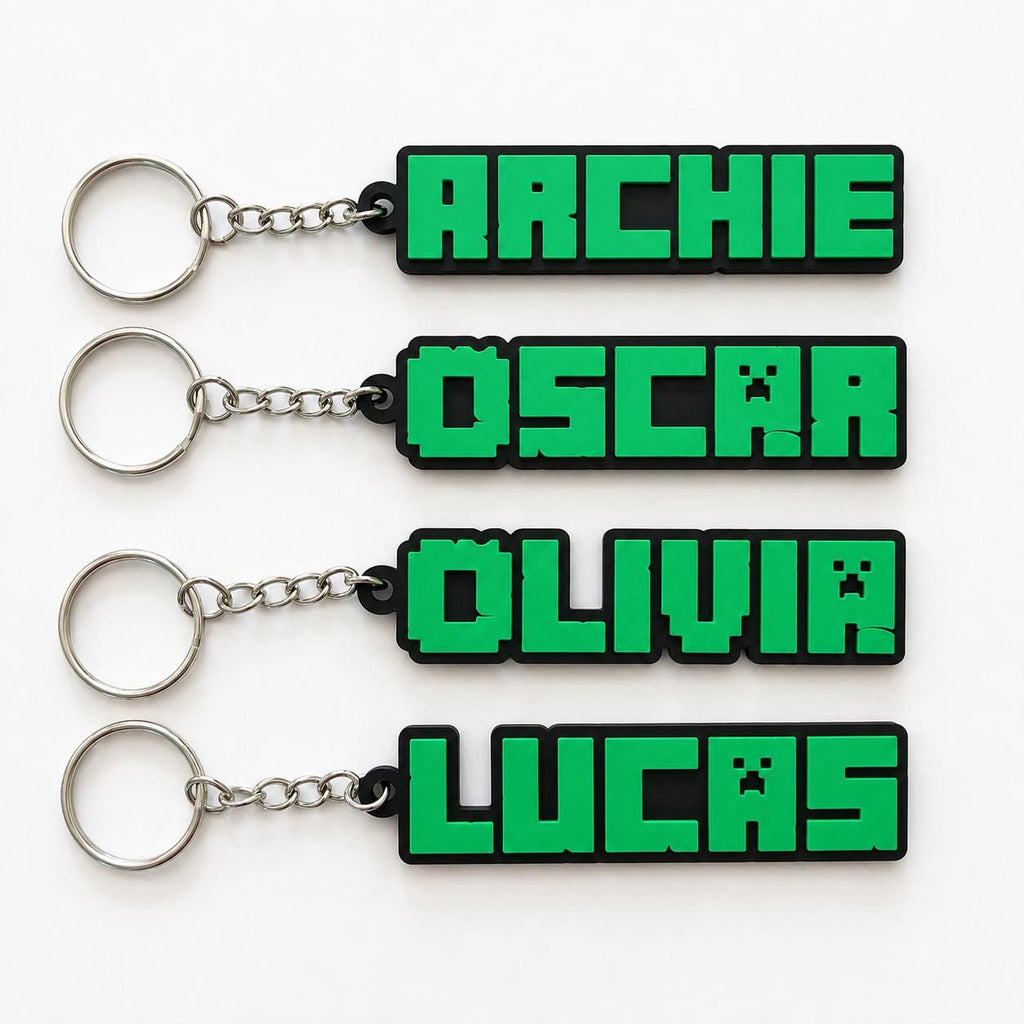 Personalised Pixel Name Keyring – Kids Gamer Gaming Keychain Party Bag Gifts
