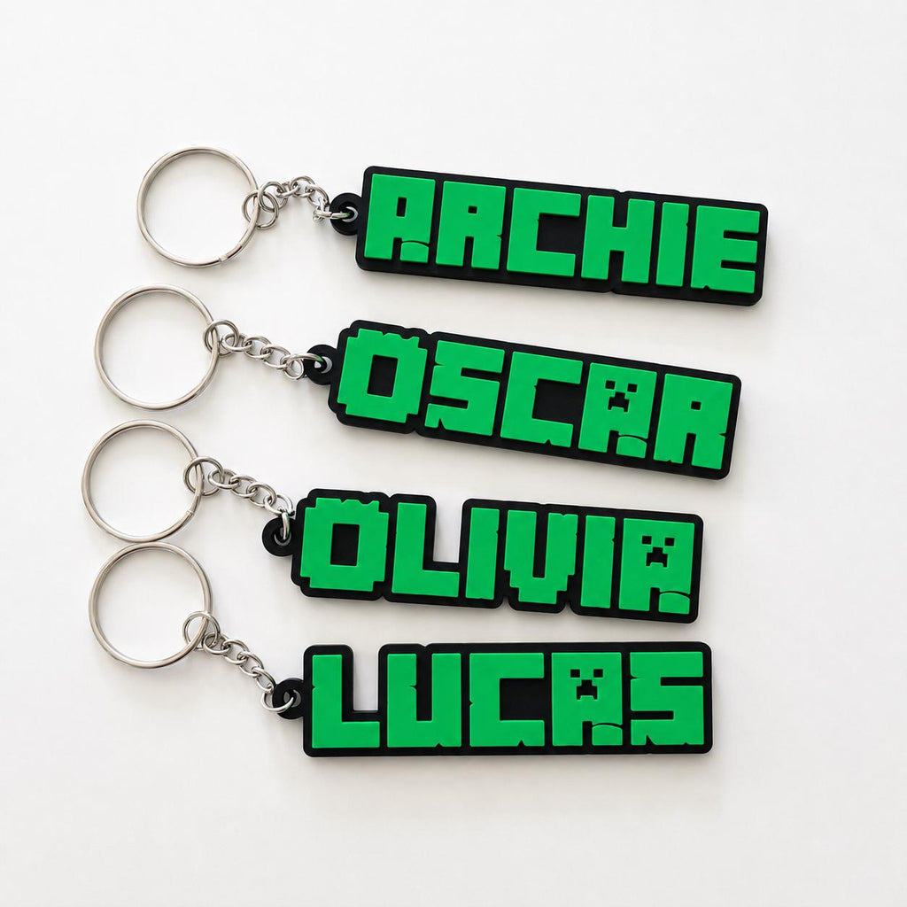 Personalised Pixel Name Keyring – Kids Gamer Gaming Keychain Party Bag Gifts