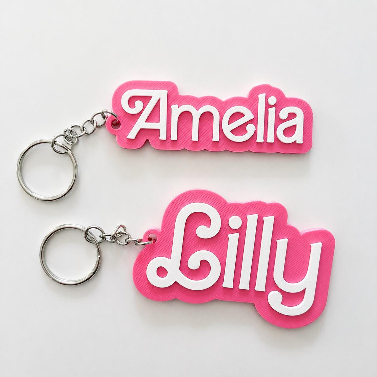 Personalised Name Keyring – Girls Pink Backpack Keychain Kids Party Bag Gifts