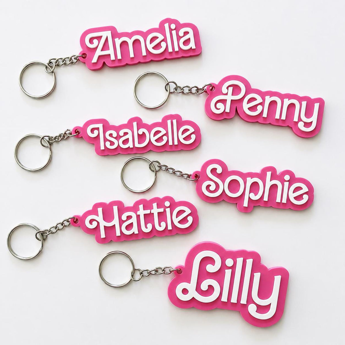 Personalised Name Keyring – Girls Pink Backpack Keychain Kids Party Bag Gifts