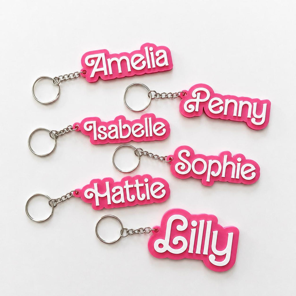Personalised Name Keyring – Girls Pink Backpack Keychain Kids Party Bag Gifts