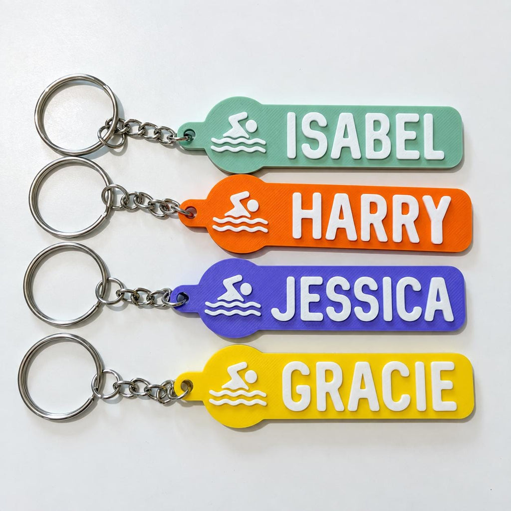 Personalised Name Swimming Keyrings Kids Backpack Keychain Swimmer Team Bag Gift