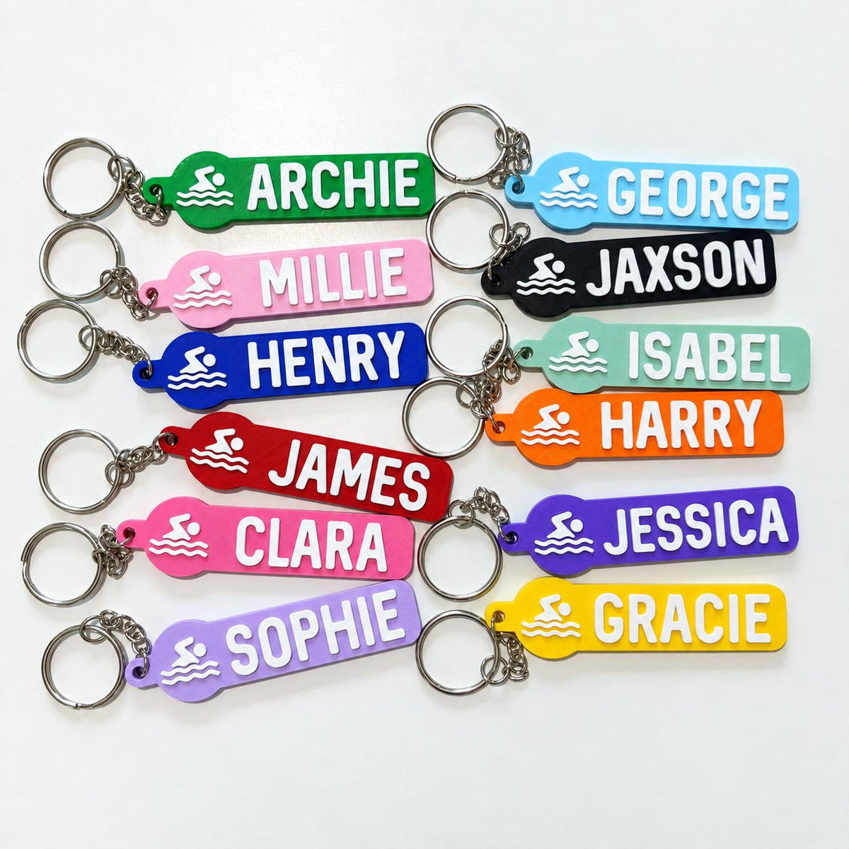 Personalised Name Swimming Keyrings Kids Backpack Keychain Swimmer Team Bag Gift