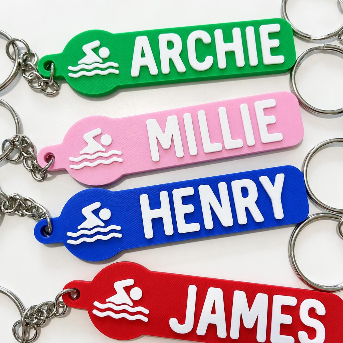 Personalised Name Swimming Keyrings Kids Backpack Keychain Swimmer Team Bag Gift