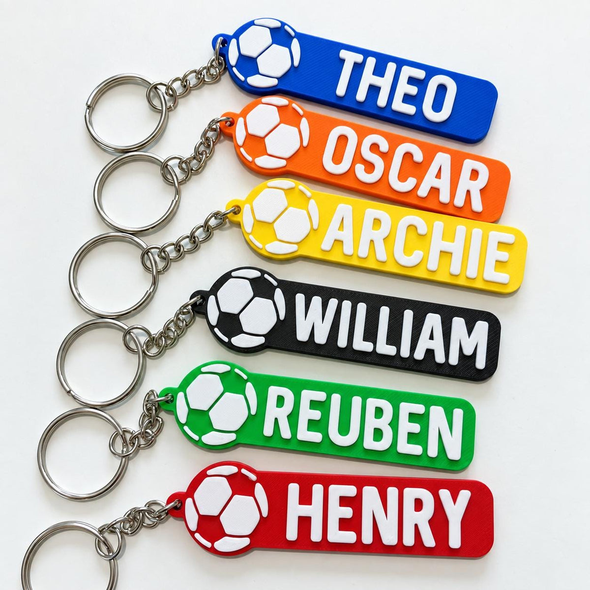 Personalised Name Football Keyrings Kids Backpack Keychain Boys PE Kit Bag Gift