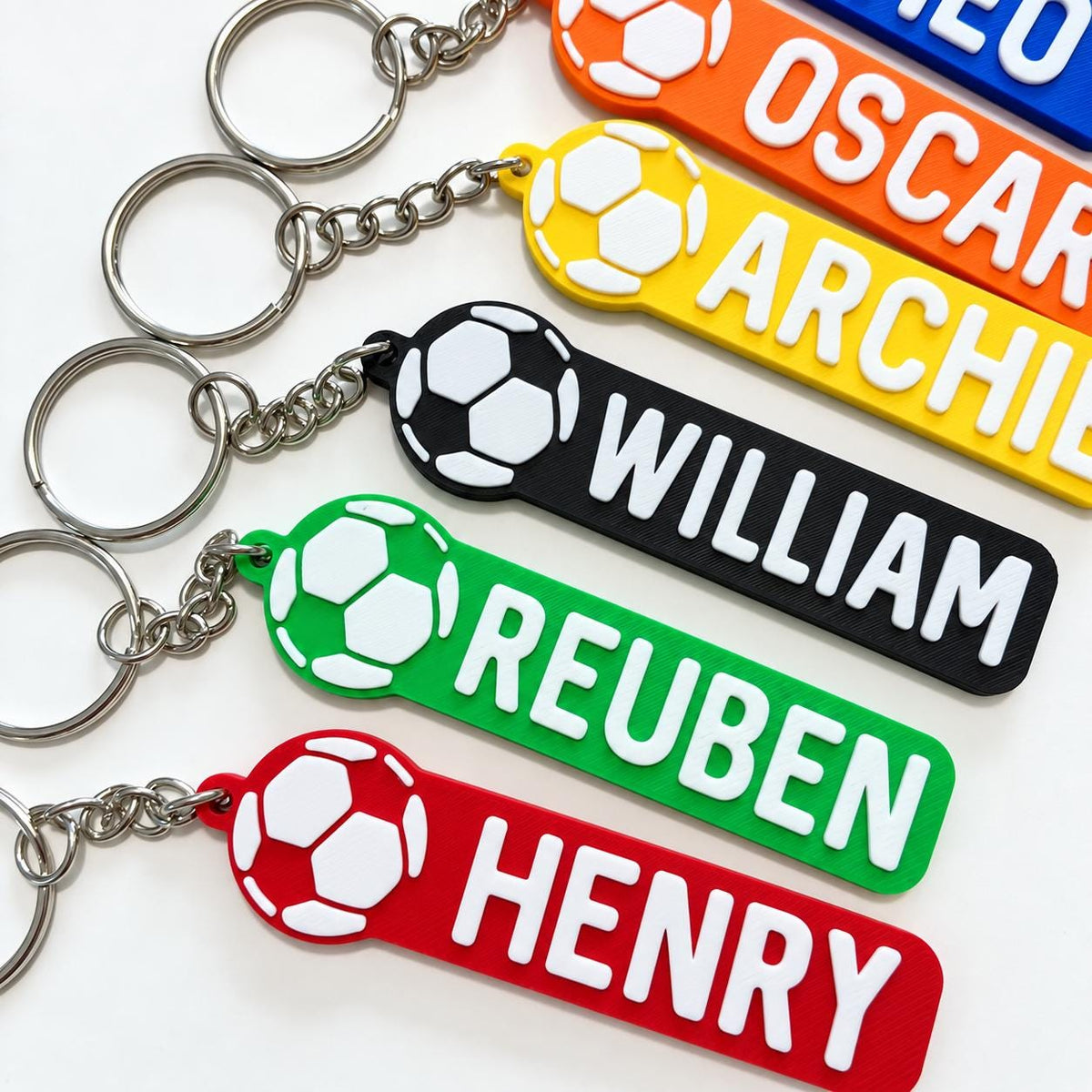 Personalised Name Football Keyrings Kids Backpack Keychain Boys PE Kit Bag Gift