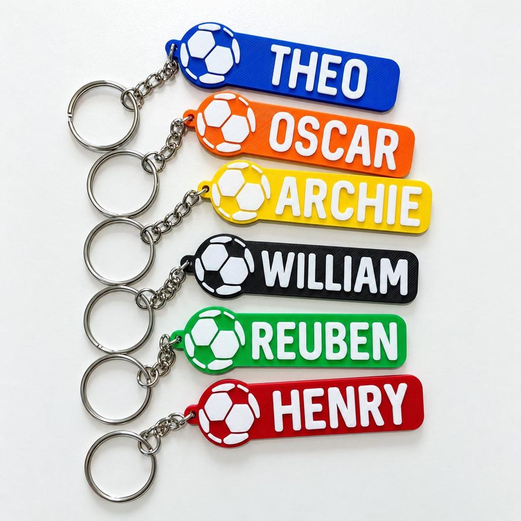 Personalised Name Football Keyrings Kids Backpack Keychain Boys PE Kit Bag Gift