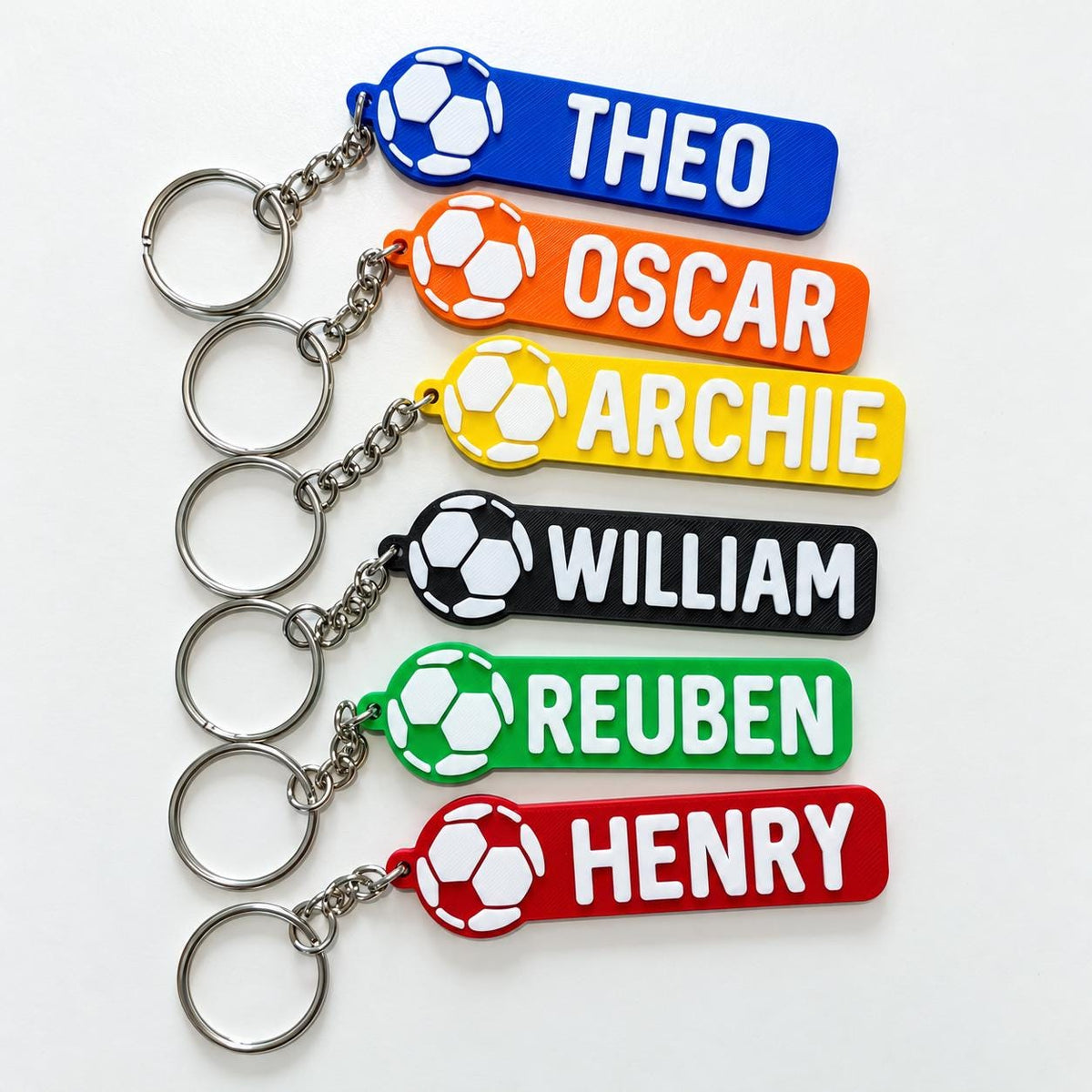 Personalised Name Football Keyrings Kids Backpack Keychain Boys PE Kit Bag Gift