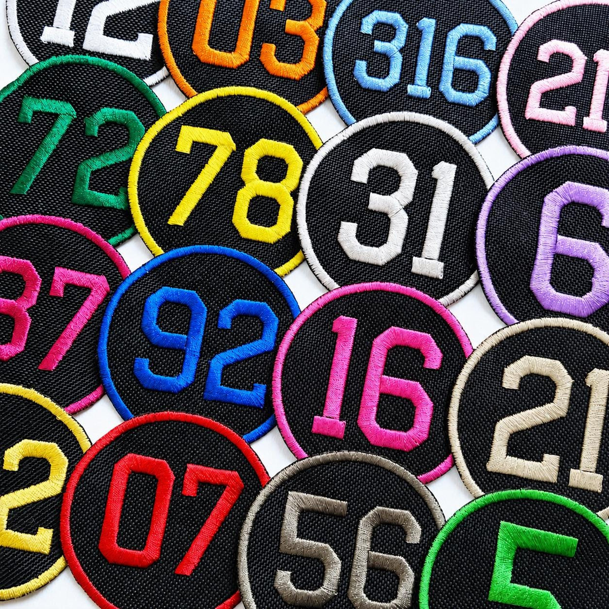 Personalised Embroidered Numbers Circle Patch Iron On & Sew On Custom Name Badge