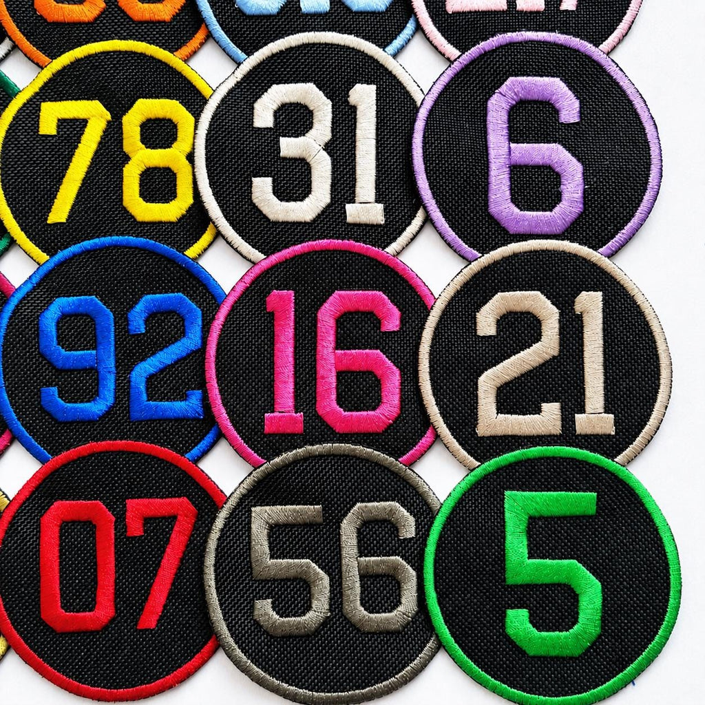 Personalised Embroidered Numbers Circle Patch Iron On & Sew On Custom Name Badge