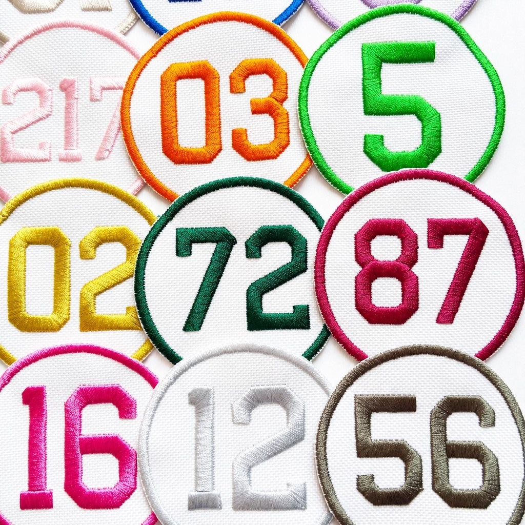 Personalised Embroidered Numbers Circle Patch Iron On & Sew On Custom Name Badge
