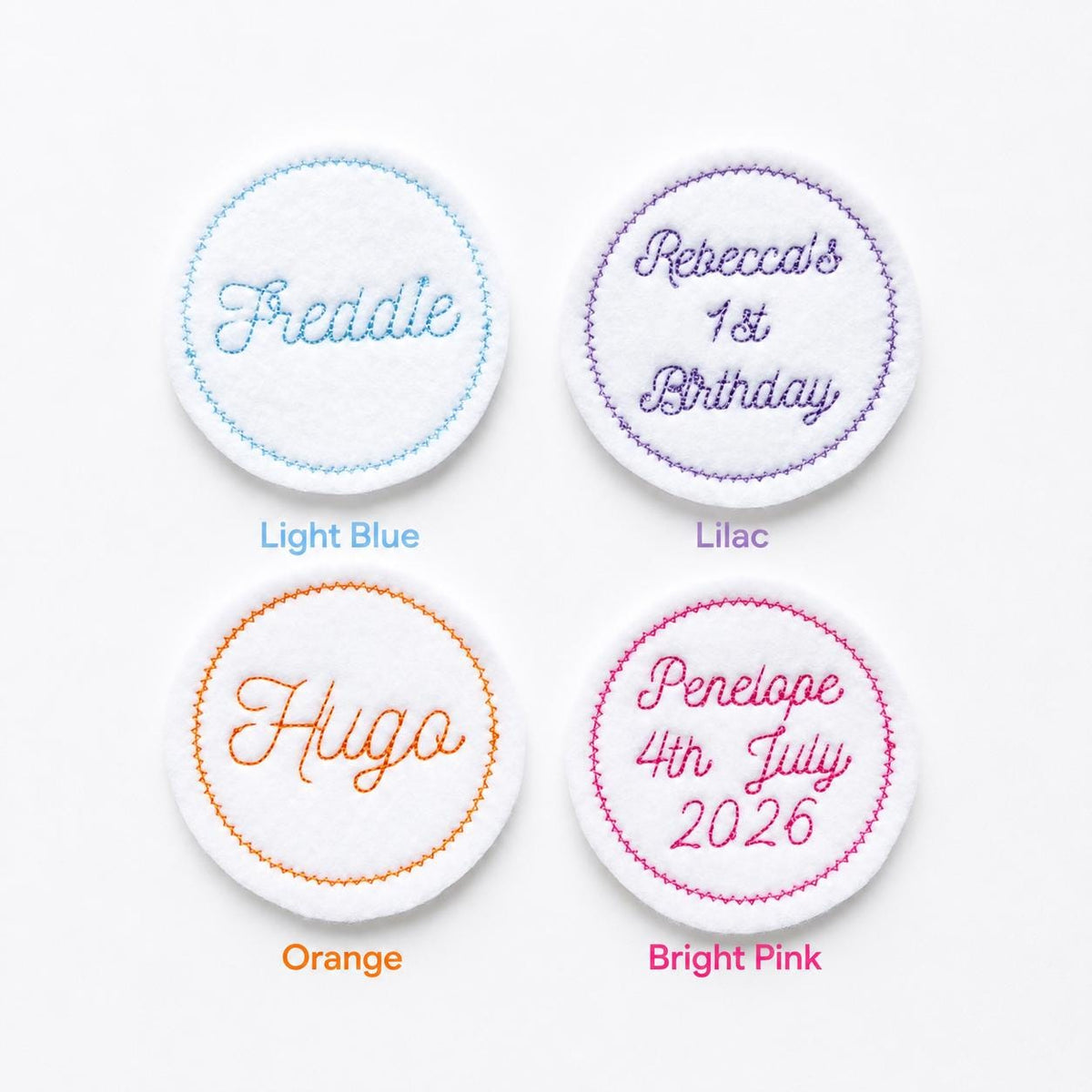 Personalised Embroidered Text Circle Patch Iron On & Sew On Custom Name Badge